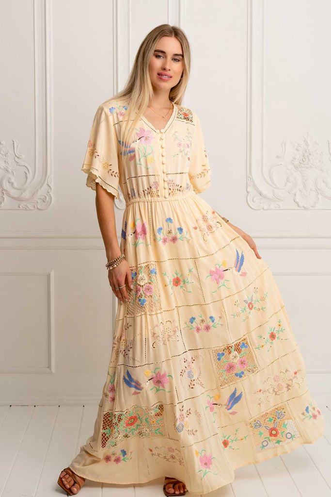 Hummingbird Panel Dress (Vanilla)