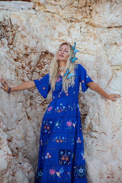 Hummingbird Panel Dress (Blue) – ZAIMARA