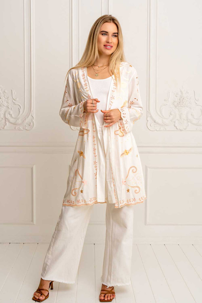 Angelina Kimono Duster Mini (White)