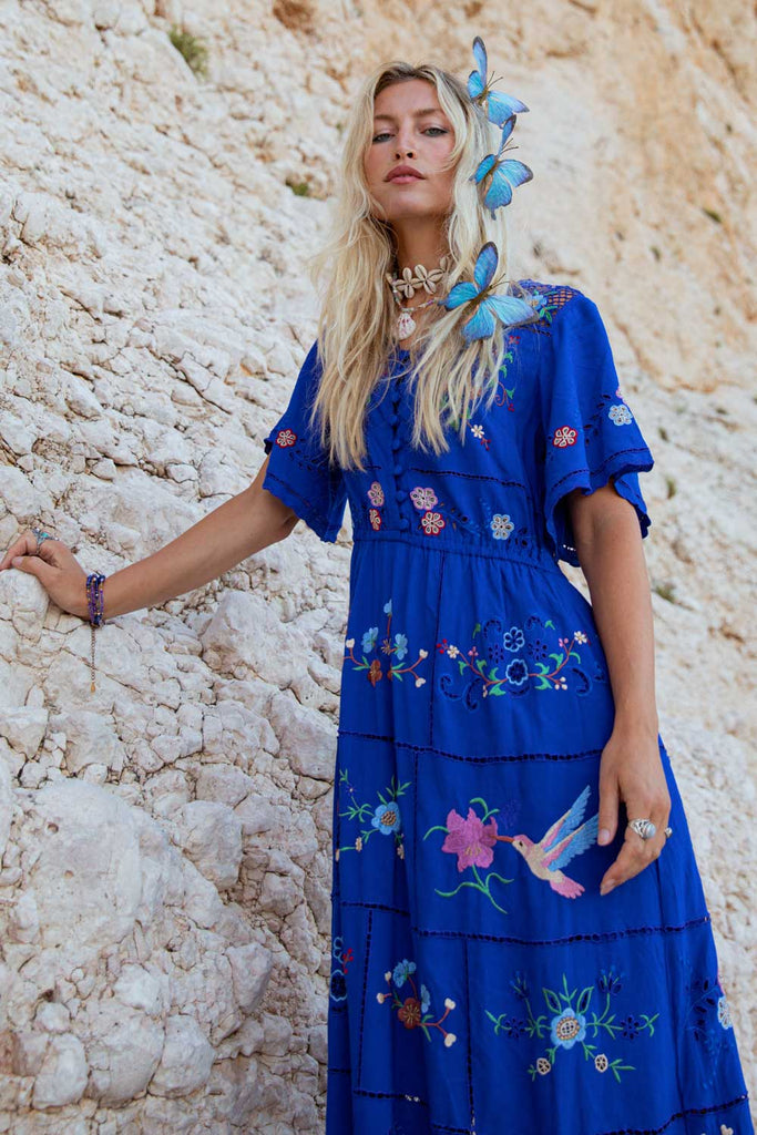 Hummingbird Panel Dress (Blue)