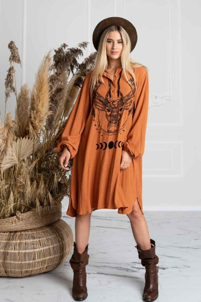 Magical Forest Shirt Dress (Caramel)