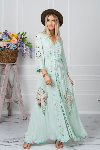chinese dress ladies Paros Button Up Dress (Acqua Green) – ZAIMARA