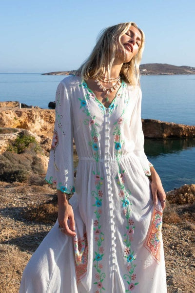 Paros Button Up Dress (Ivory)
