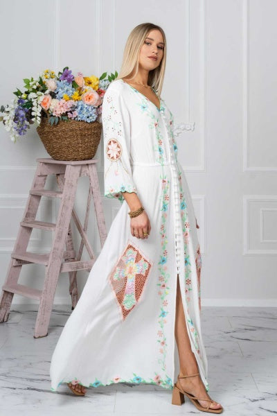 Paros Button Up Dress (Ivory)