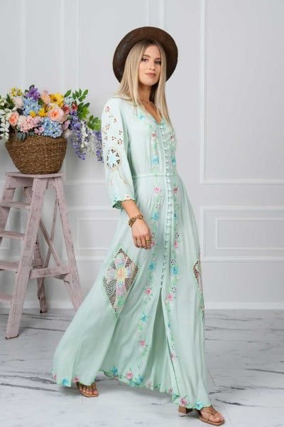 Paros Button Up Dress (Acqua Green)