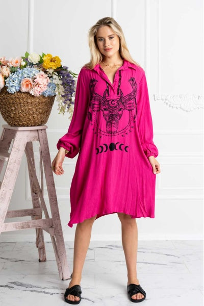 Magical Forest Shirt Dress (Pink Orchid)