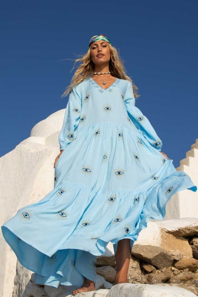 evil in a blue dress Evil Eye Gown – ZAIMARA