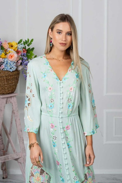 Paros Button Up Dress (Acqua Green)