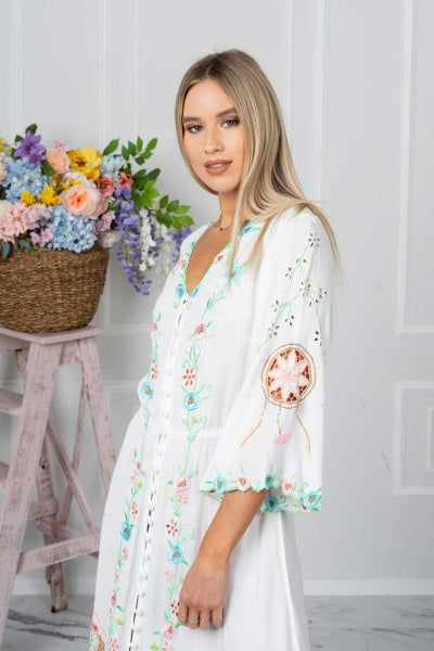 Paros Button Up Dress (Ivory)