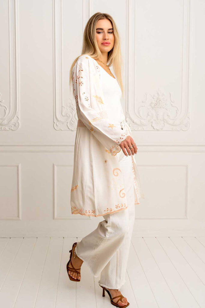 Angelina Kimono Duster Mini (White)