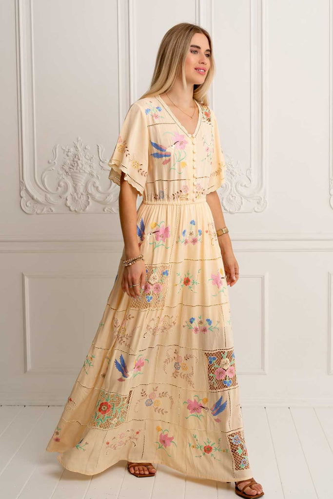Hummingbird Panel Dress (Vanilla)