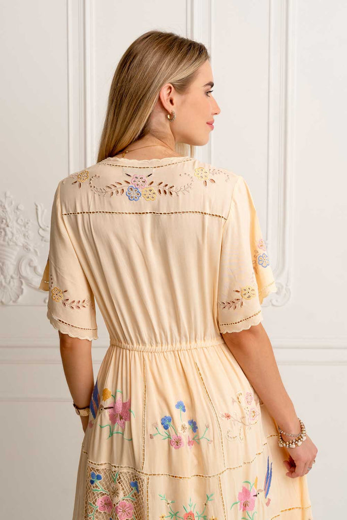 Hummingbird Panel Dress (Vanilla)