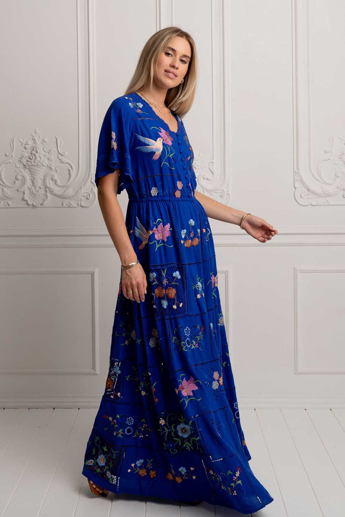 Hummingbird Panel Dress (Blue)