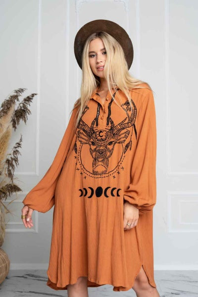 Magical Forest Shirt Dress (Caramel)
