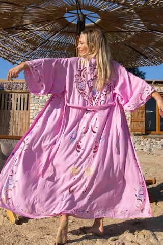 Maltese Sunset Kimono Maxi Dress (Mustard)