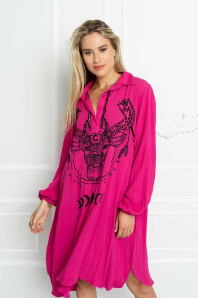 Magical Forest Shirt Dress (Pink Orchid)
